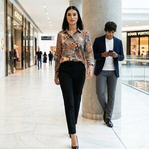 Alex & Lili Womens L Boho Button Up Blouse Multicolor Paisley Floral Top Luxury